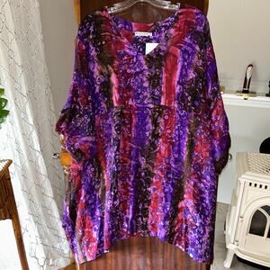 NWT Mission Canyon OS handkerchief Hem Tunic Top Art to Wear Boho batik purple